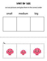 Sort pictures by size. Educational worksheet for kids. vector