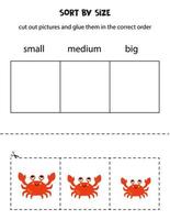 Sort pictures by size. Educational worksheet for kids. vector