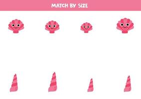 Matching game for preschool kids. Match pink sea shells by size. vector