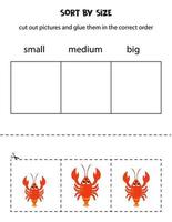 Sort red lobster by size. Educational worksheet for kids. vector