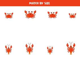 Matching game for preschool kids. Match crabs and lobsters by size. vector