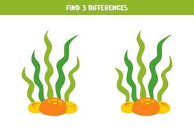 Find 3 differences between two cute seaweeds. vector