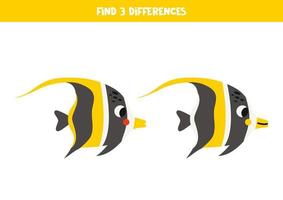 Find 3 differences between two cute Moorish idol fish. vector