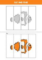 Cut and glue game for kids. Cute clownfish. vector