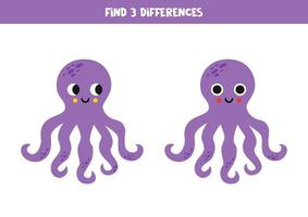 Find 3 differences between two cute octopuses. vector