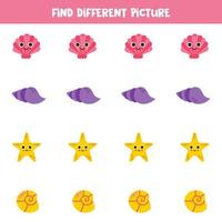 Find different sea animal in each row. Logical game for preschool kids. vector