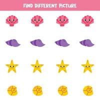 Find different sea animal in each row. Logical game for preschool kids. vector