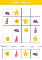 Educational sudoku game with cute sea shells. vector