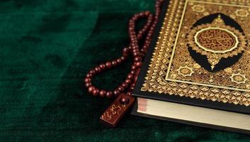 The beads with Quran book for background photo