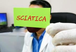 Sciatica term on a card in doctor hand, Medical Concept. photo