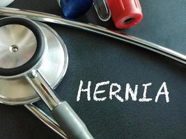 Hernia medical term, occurs when an internal part of the body pushes through a weakness in the muscle or surrounding tissue wall. photo