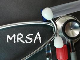 MRSA or Methicillin-resistant Staphylococcus aureus, medical conceptual image. photo