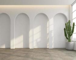 Loft style empty room with minimalist arch wall.3d rendering photo
