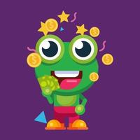 Funny cartoon smiling frog mascot character flat design illustration vector