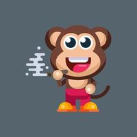 Funny cartoon smiling monkey character flat design illustration mascot logo vector