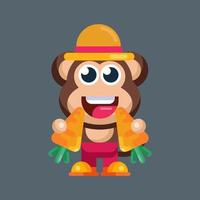 Funny cartoon smiling monkey character flat design illustration mascot logo vector