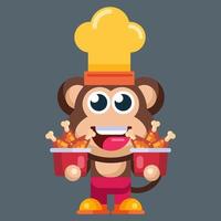 Funny cartoon smiling monkey character flat design illustration mascot logo vector