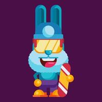 Funny cartoon smiling rabbit character flat design illustration mascot vector