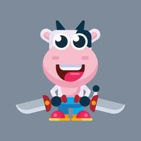 Funny cartoon cow flat design illustration vector