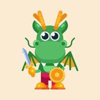 Funny cartoon maskot dragon character flat design illustration vector