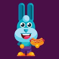 Funny cartoon smiling rabbit character flat design illustration mascot vector