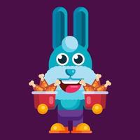 Funny cartoon smiling rabbit character flat design illustration mascot vector