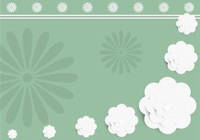 Variety of white flowers sizes in papers cut style on lower right corner and green flowers pattern and space for texts background. All in vector design.