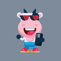 Funny cartoon cow flat design illustration vector