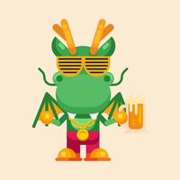 Funny cartoon maskot dragon character flat design illustration vector