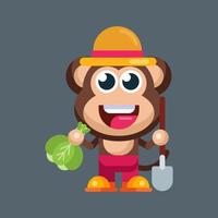 Funny cartoon smiling monkey character flat design illustration mascot logo vector