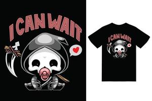 Cute grim reaper illustration with tshirt design premium vector