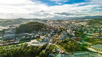 Mesmerizing Mountain Skyline HDR Shot of Da Lat City, Vietnam with Stunning Blue Sky and Majestic Mountains on the Horizon photo