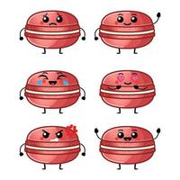 ilustración vectorial de personajes de macarrones lindos kawaii. juego de caracteres. emoticono, mascota, personaje de macarrones, objeto aislado. vector