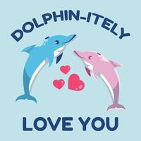 Vector couple dolphin characters cartoon illustration. Cute dolphin loving each others. Set of characters for Valentine's Day card.
