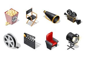 Cinema isometric icons with shadow illustration vector