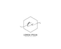 Initial letter TC Feminine logo beauty monogram and elegant logo design, handwriting logo of initial signature, wedding, fashion, floral and botanical with creative template vector