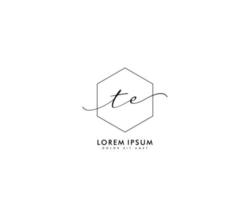 Initial letter TE Feminine logo beauty monogram and elegant logo design, handwriting logo of initial signature, wedding, fashion, floral and botanical with creative template vector