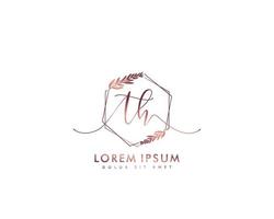 Initial letter TH Feminine logo beauty monogram and elegant logo design, handwriting logo of initial signature, wedding, fashion, floral and botanical with creative template vector