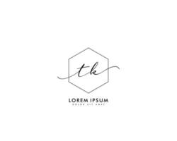 Initial letter TK Feminine logo beauty monogram and elegant logo design, handwriting logo of initial signature, wedding, fashion, floral and botanical with creative template vector