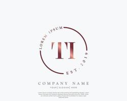 Initial letter TI Feminine logo beauty monogram and elegant logo design, handwriting logo of initial signature, wedding, fashion, floral and botanical with creative template vector