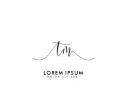 Initial letter TM Feminine logo beauty monogram and elegant logo design, handwriting logo of initial signature, wedding, fashion, floral and botanical with creative template vector