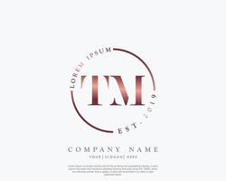 Initial letter TM Feminine logo beauty monogram and elegant logo design, handwriting logo of initial signature, wedding, fashion, floral and botanical with creative template vector