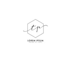 Initial letter TP Feminine logo beauty monogram and elegant logo design, handwriting logo of initial signature, wedding, fashion, floral and botanical with creative template vector