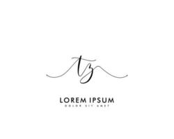 Initial letter TZ Feminine logo beauty monogram and elegant logo design, handwriting logo of initial signature, wedding, fashion, floral and botanical with creative template vector