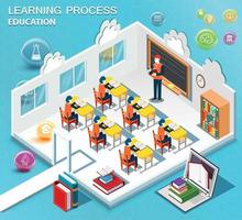 Pupils study in the classroom. Concept of learning. Isometric flat design. Vector illustration.