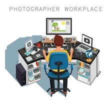 Photographer workplace. Photographer at work. Vector illustration