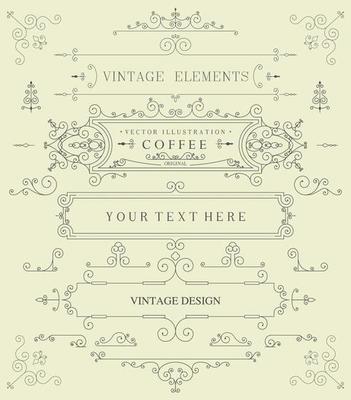 Decorative thin retro elements, Victorian frame, divider, border, vintage vector illustration