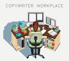 Copywriter workplace. Writer at work. Journalistic activity. Vector illustration