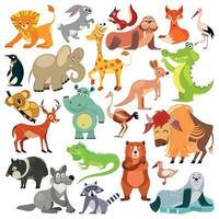 Set of funny animals, birds and reptiles from all over the world. World fauna. For alphabet. Vector illustration