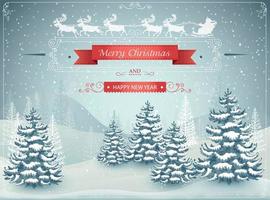 Christmas winter forest landscape vector illustration